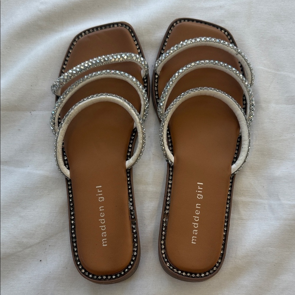 Madden Girl Silver and White Strappy Sandals